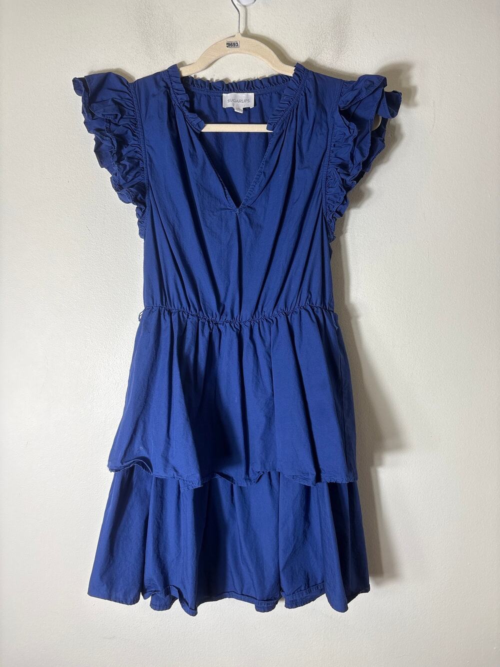 Sugar Lips Royal Blue Flutter Sleeve Cotton Mini Dress Sz S